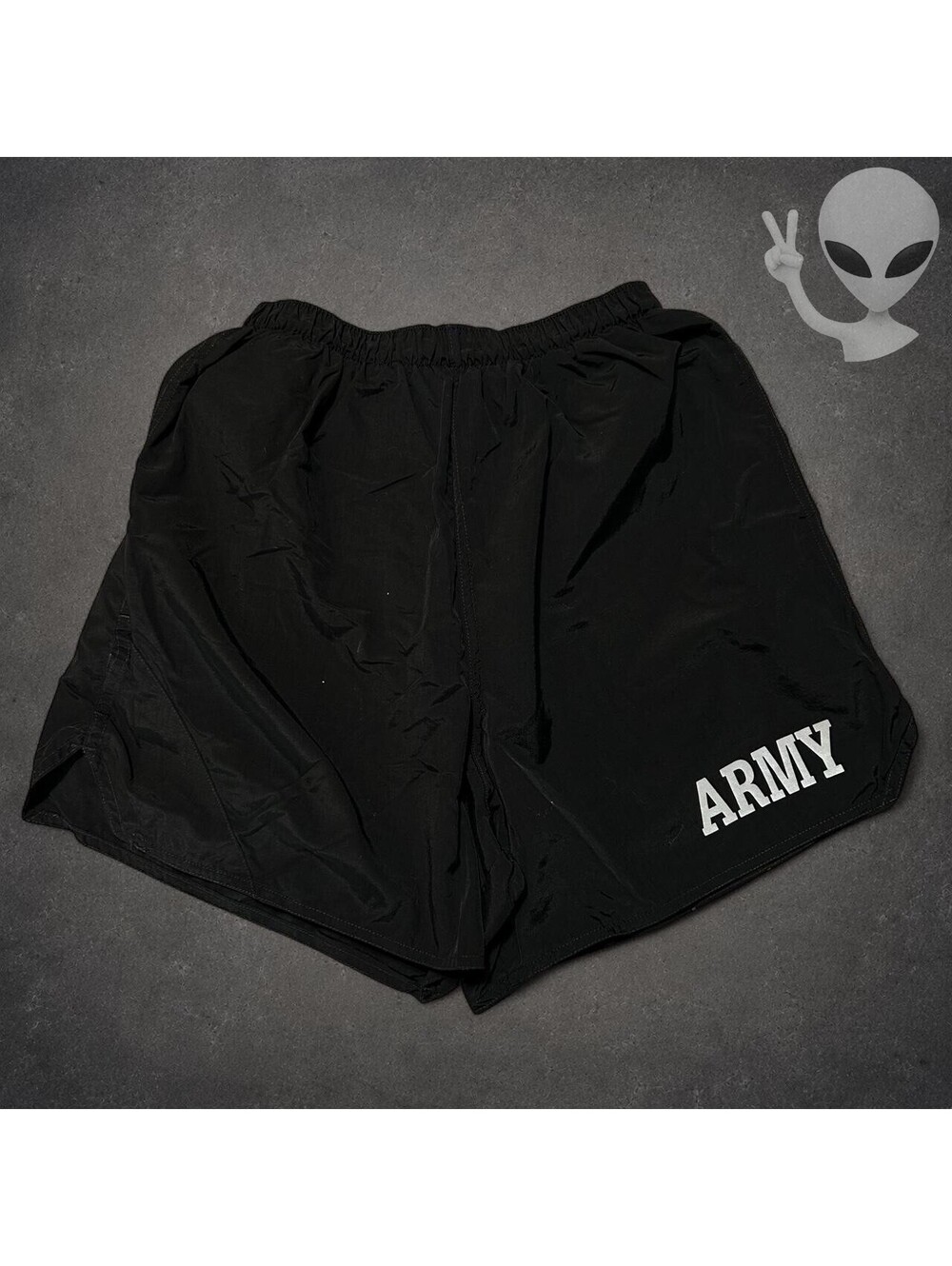 US Army APFU PT Trunks Shorts Mens Small Black Silver Reflective Nylon Size S